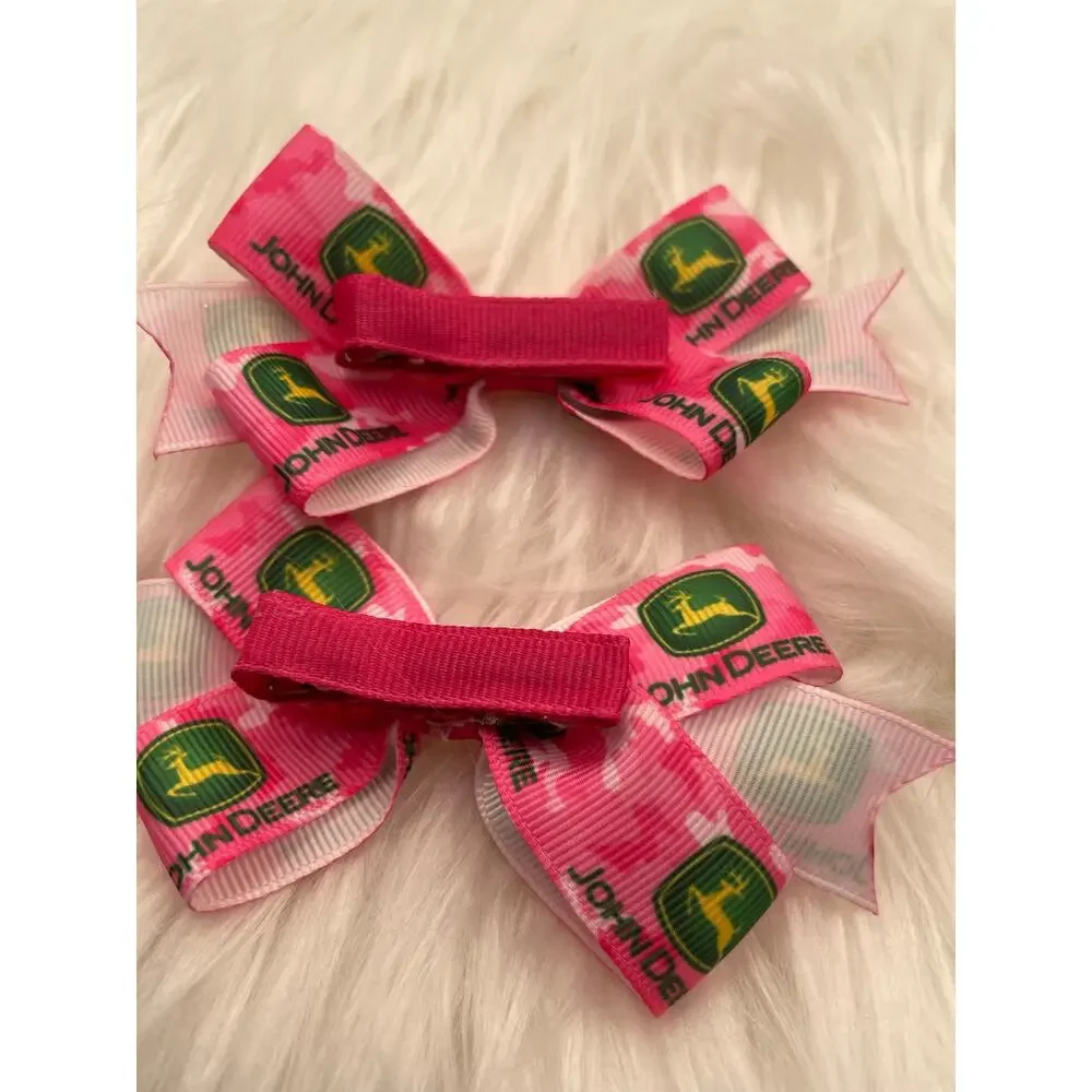 🎀 Handmade John Deere Boutique Hair Pigtail Bows🎀